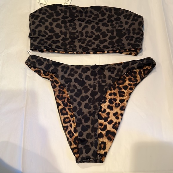 NWT GOOD AMERICAN leopard cheetah reversible print bikini size XS/S - Picture 8 of 14